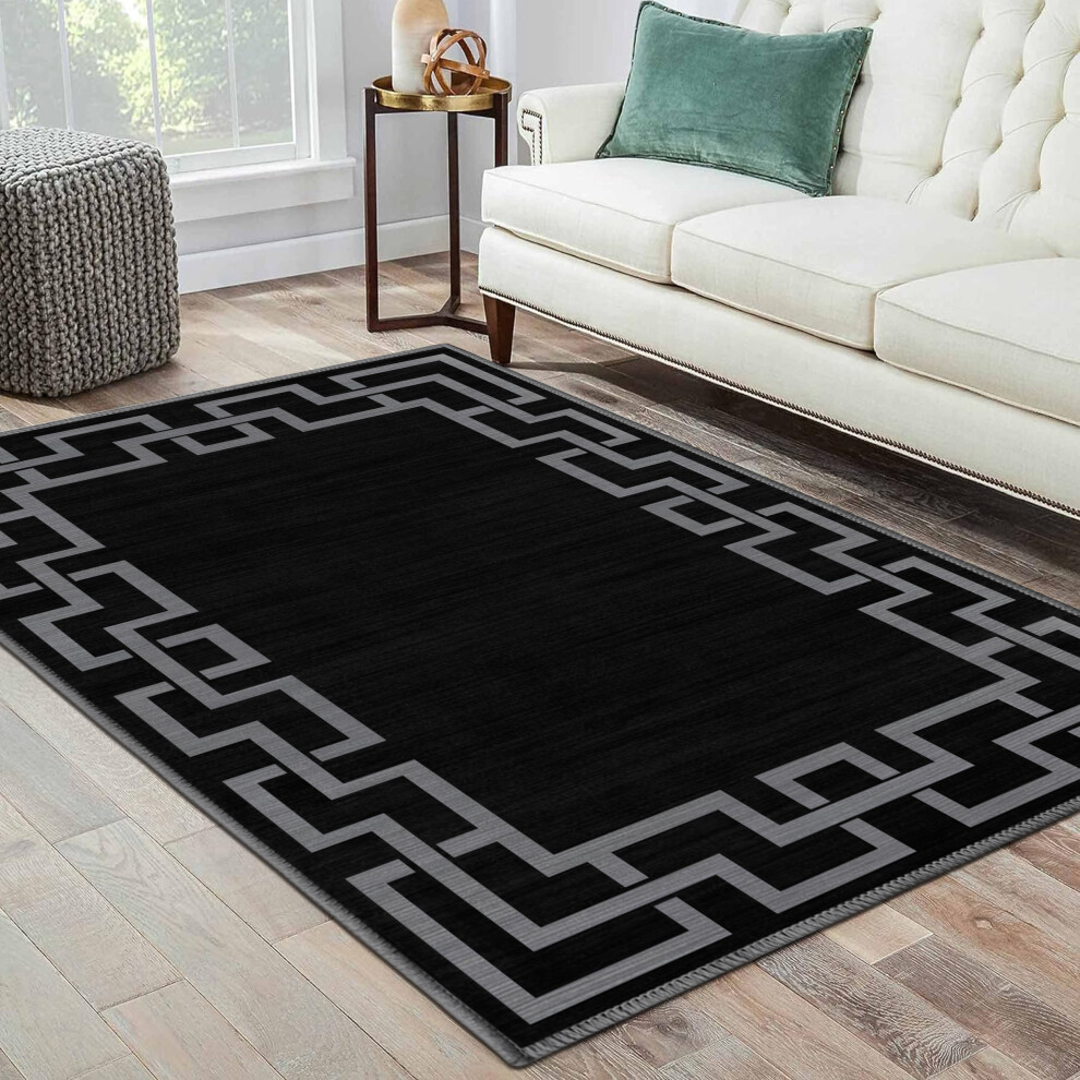 (60cm X 110cm (2ft X 3ft 7")- Large Door/Bath Mat, Black Grey) Non Slip Modern Rugs Area Carpet Runner Door Mats