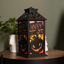 29cm Black Happy Halloween Lantern with Multi-Coloured LEDs
