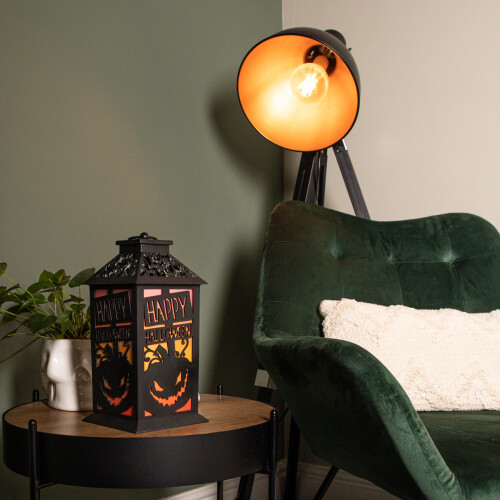 29cm Black Happy Halloween Lantern with Multi-Coloured LEDs 1