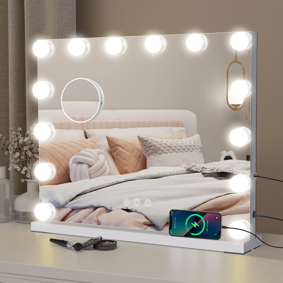 14 LED Hollywood Mirror 50*42 Tabletop Makeup Mirror with USB Charging