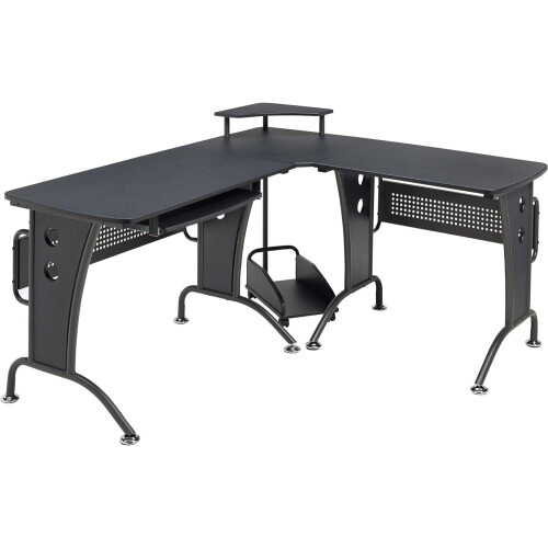 L-Shaped Corner Desk Large Gaming Desk with CPU Rack Keyboard Tray 1