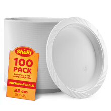 (9 inches, 100 pcs) Shefa White Dinner Plates Reusable Premium Plastic