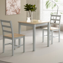 (Grey With Natural Table Top, Small Table With 2 Chairs) Wooden Dining Set Available in 2 Sizes and 4 Colours With 2 Or 4 Chairs