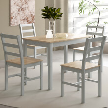 (Grey With Natural Table Top, Large Table With 4 Chairs) Wooden Dining Set Available in 2 Sizes and 4 Colours With 2 Or 4 Chairs