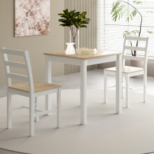 (White With Natural Table Top, Small Table With 2 Chairs) Wooden Dining Set Available in 2 Sizes and 4 Colours With 2 Or 4 Chairs