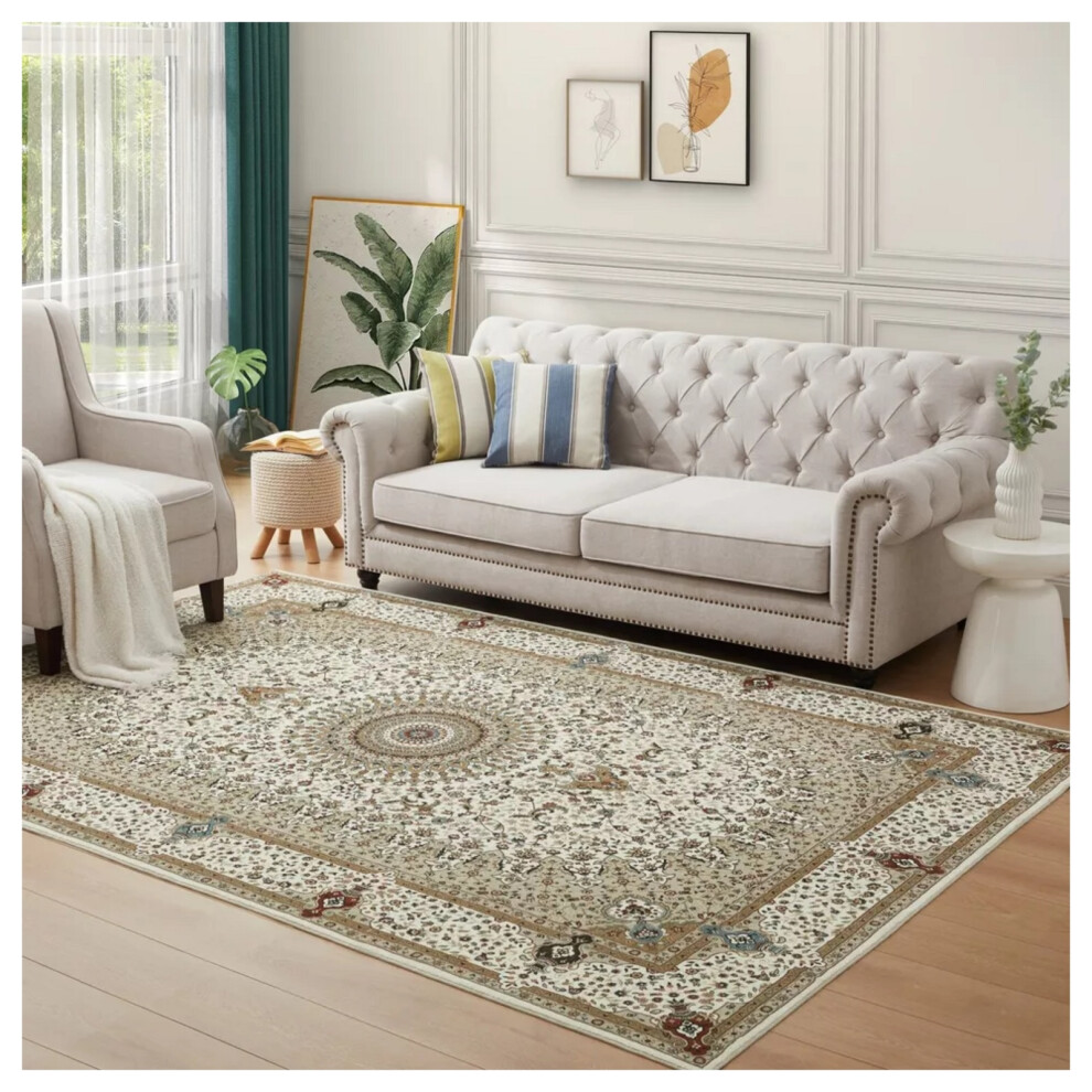 (200 x 290 cm (6 ft 5 in x 9 ft 5in)- Extra Large Indoor Outdoor Area Rug) Beige Rugs Living Room Traditional Carpet Door Mat