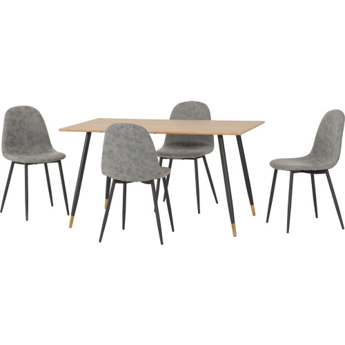 Seconique Hamilton Dining Set Chairs Oak Effect  4 Grey Faux Leather Chairs 1