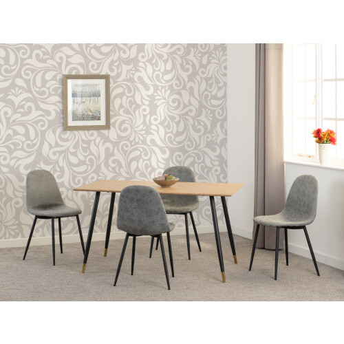 Seconique Hamilton Dining Set Chairs Oak Effect  4 Grey Faux Leather Chairs 2