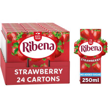 Ribena Strawberry No Added Sugar Cartons - Multipack 24x 250ml | Real Fruit | Rich In Vitamin C | No Artificial Colours or Flavours | Ready to Drink