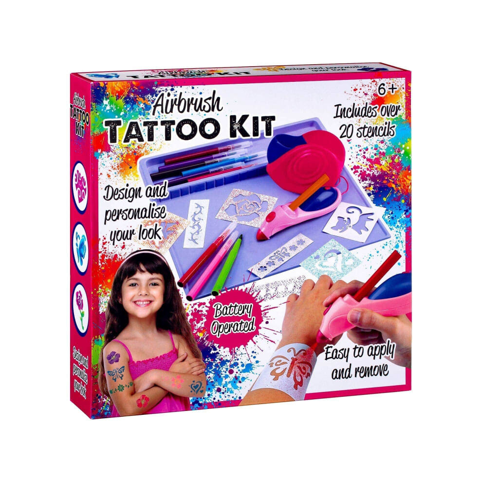 New Airbrush Tattoo Kit Includes over 20 stencils Battery operated-red