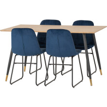 Hamilton Dining Set with 4 Lukas Chairs Medium Oak Effect Blue Velvet Chairs