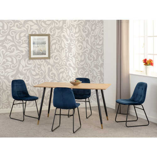 Seconique Hamilton Dining Set with 4 Lukas Chairs Medium Oak Effect Blue Velvet Chairs 2