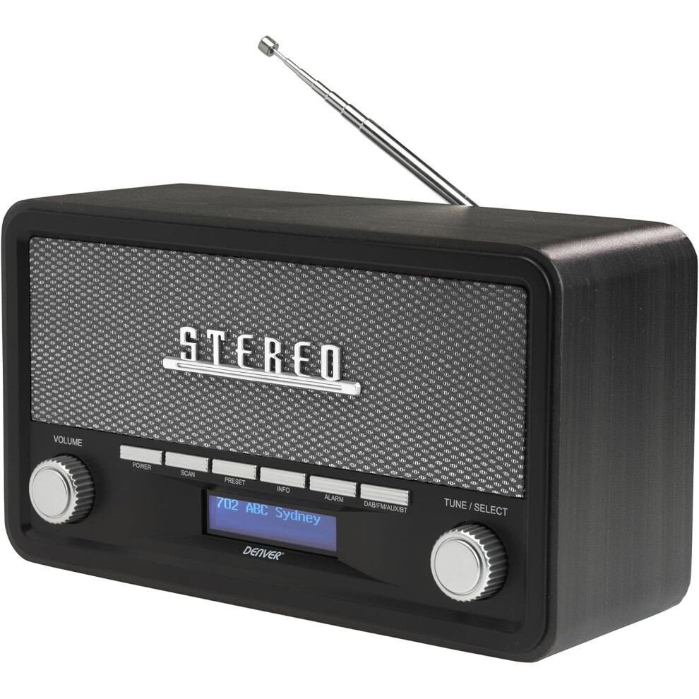 (Grey) Denver Dab-18 Vintage Stereo Dab/Dab+ & Fm Radio Grey 5706751065705