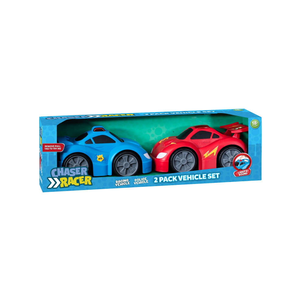 Chaser Racer Light & Sound Vehicle 2Pack Set For Kids Police Car&Racer