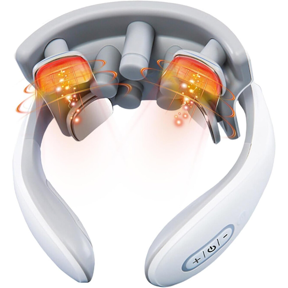 Veeki Silver Intelligent Neck Massager For Pain Relief, Electric Neck Massager With Heat Multiple Mode Functions For Neck, Back, Shoulder,