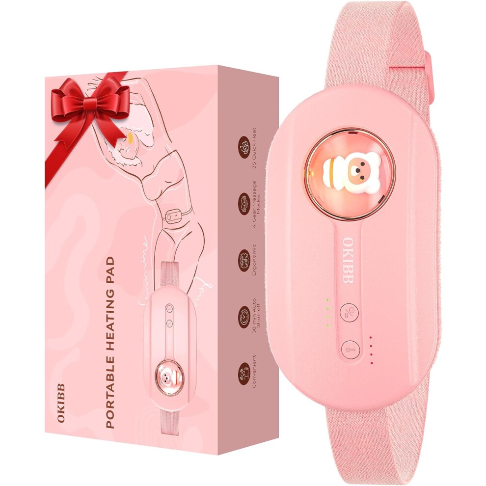 Pink Heating Pad for Period Cramps FSA HSA Eligible Approved Period Cramp Massager Heating Pad with 4 Heat Levels and 4 Massage Modes