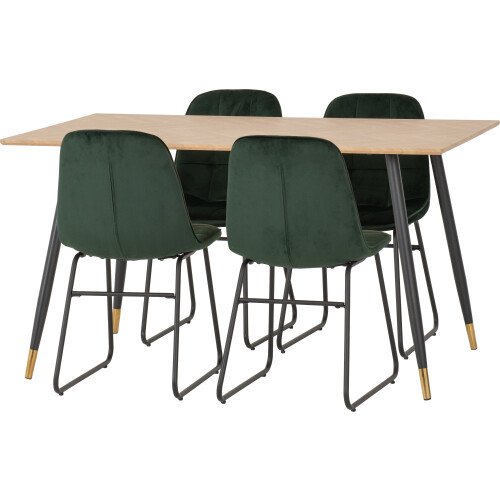 Seconique Hamilton Dining Set with 4 Lukas Chairs Medium Oak Effect Green Velvet