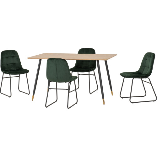 Seconique Hamilton Dining Set with 4 Lukas Chairs Medium Oak Effect Green Velvet 1