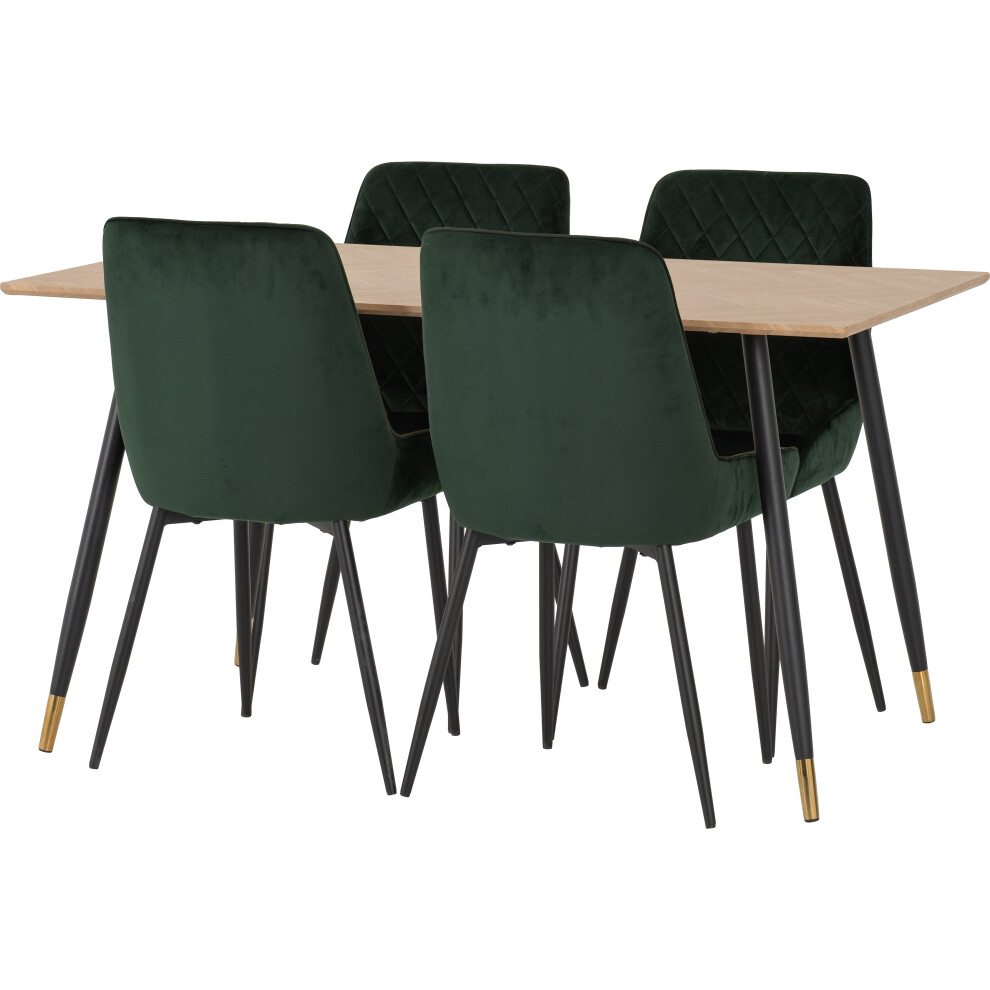 Hamilton Dining Set with Avery Chairs Medium Oak Effect Emerald Green Velvet