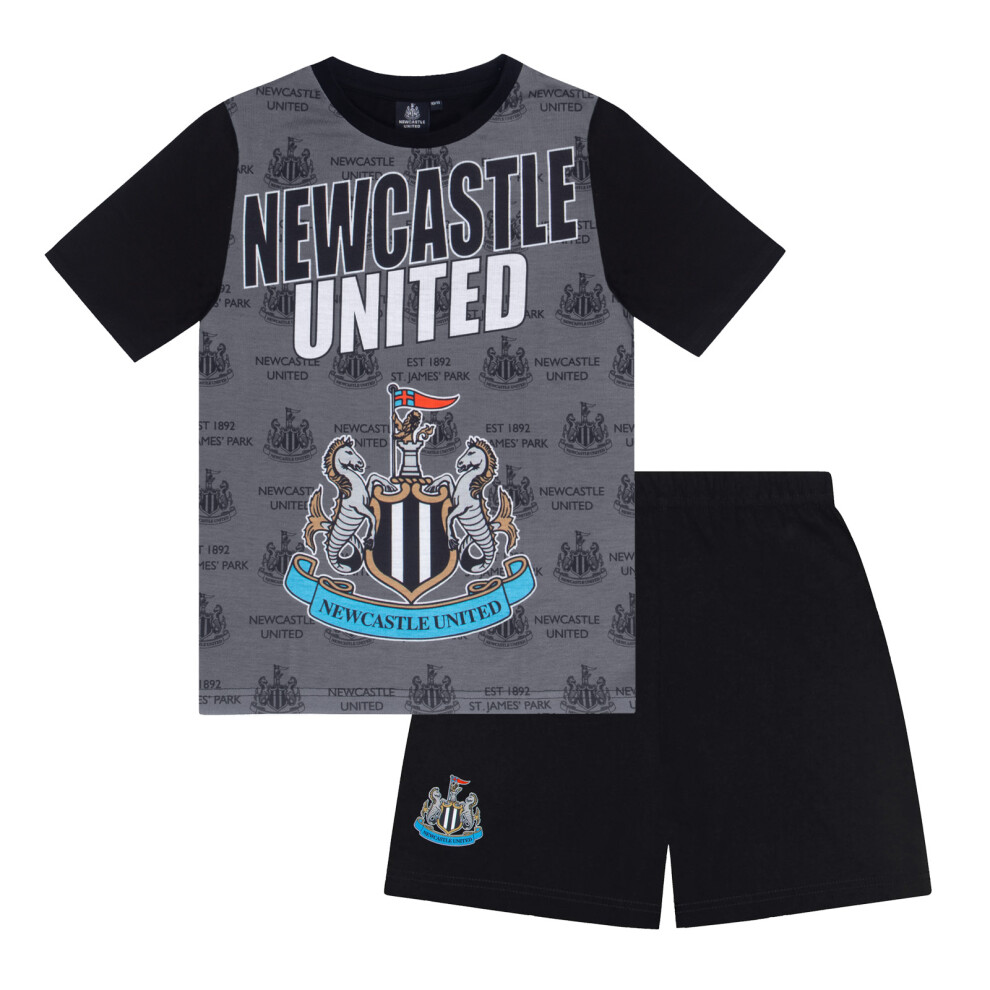 (Black/White, 8-9 Years) Newcastle United Boys Pyjamas Short Kids OFFICIAL Football Gift