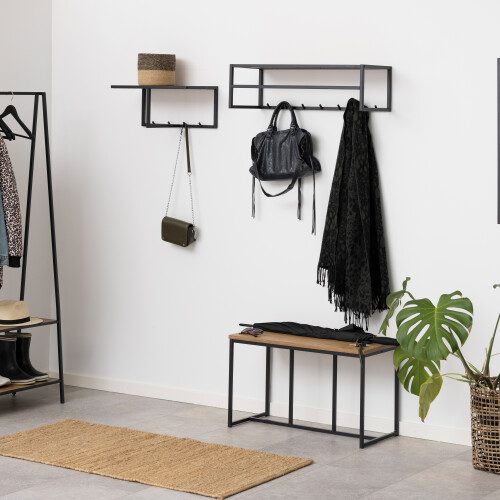 Seaford Black Metal Coat Rack with Oak Top 2