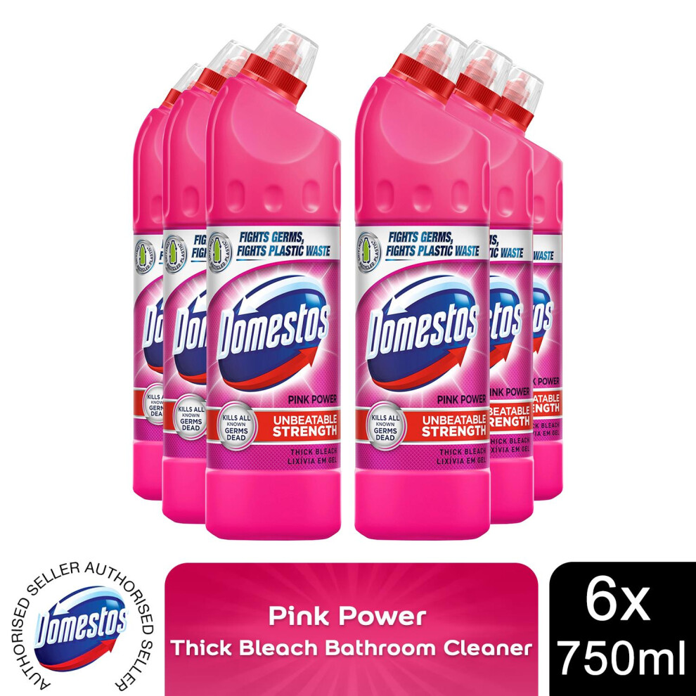 Domestos Thick Bleach Pink Power Disinfectant Cleaner Gel, 6x750ml