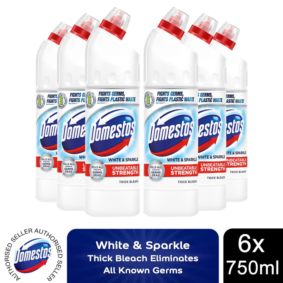 Domestos Thick Bleach White & Sparkle Disinfectant Cleaner, 6x750ml