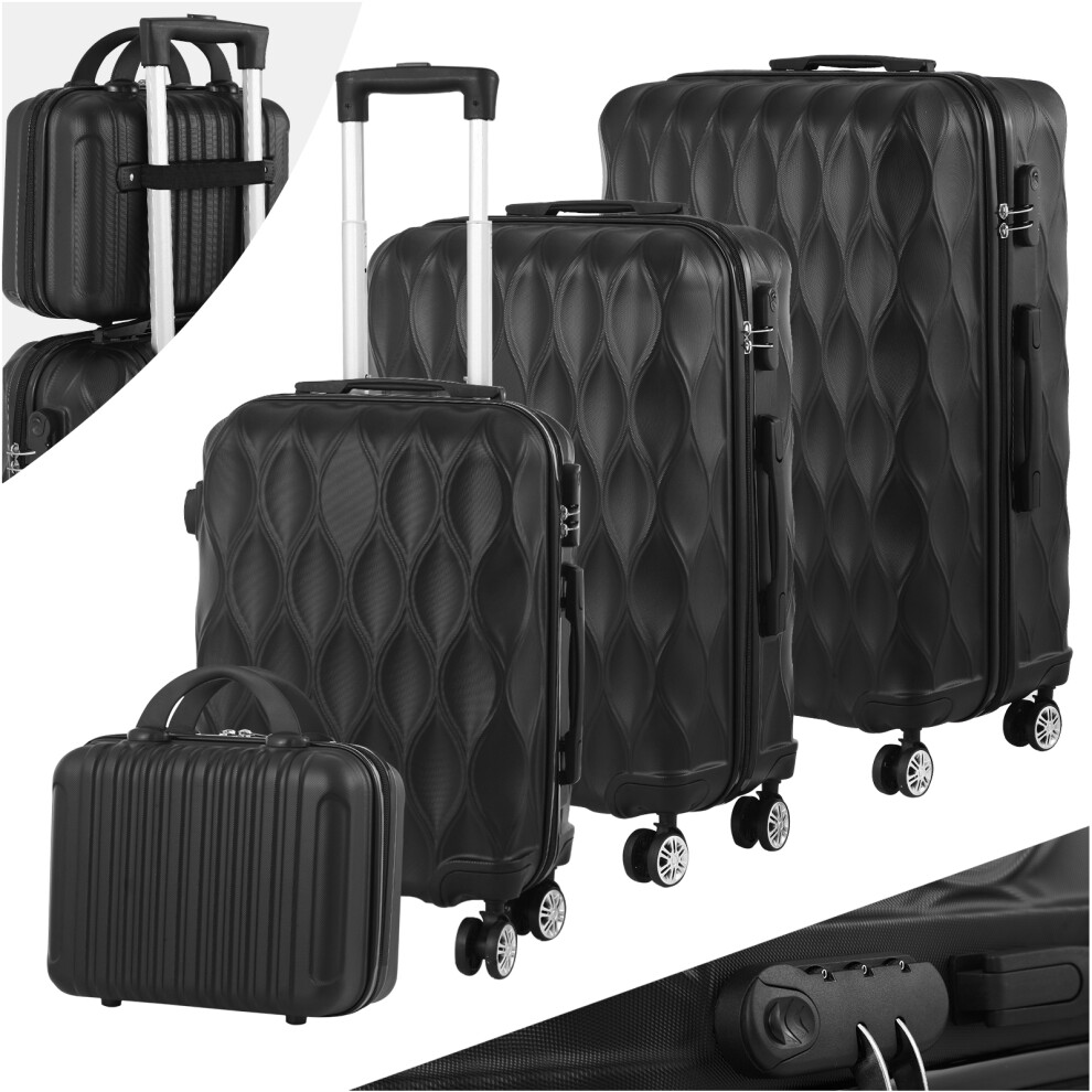 (Black) 4PCS Travel Luggage Suitcase Set