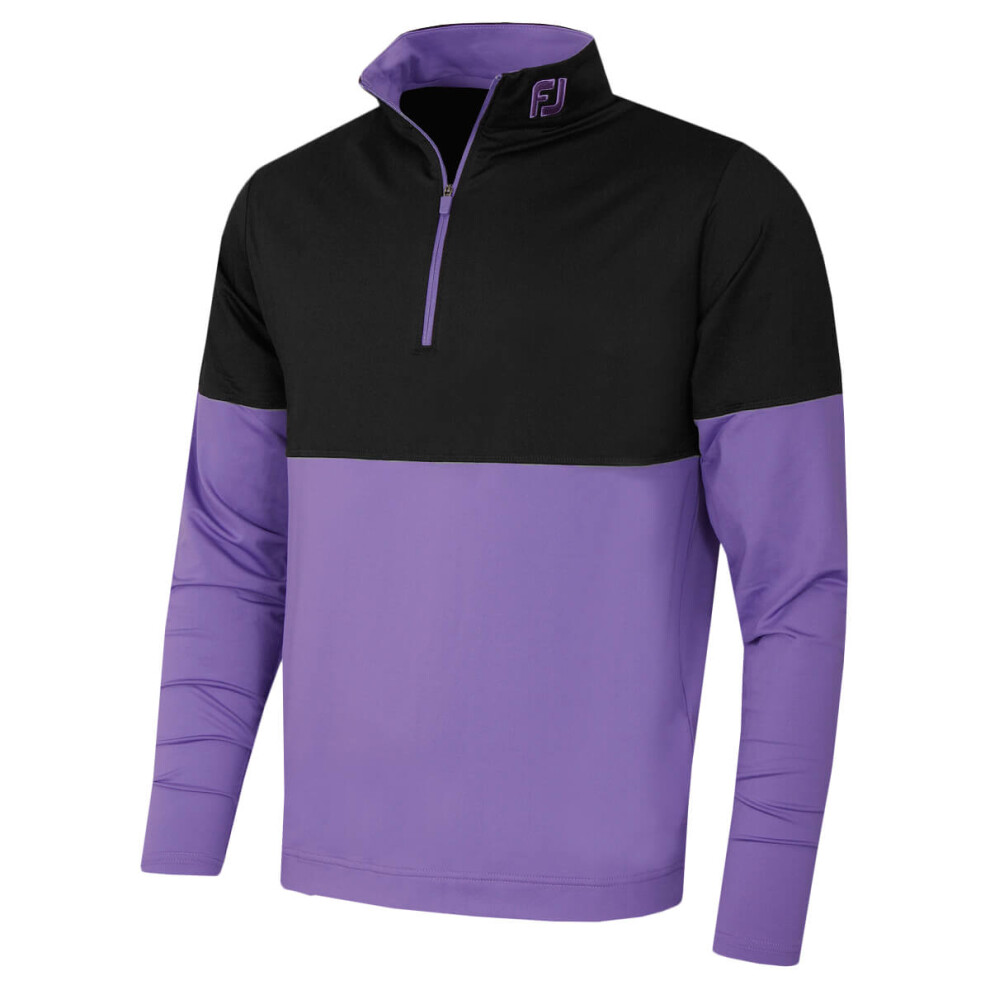 (XL, Black/Violet) Footjoy Mens Colour Block Midlayer Wicking Stretch Golf Sweater