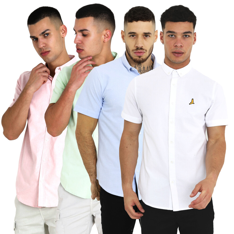 (White, Optic Short Sleeve Button Down Oxford Shirt, M) Brave Soul Men Short Sleeve Cotton Oxford Shirt