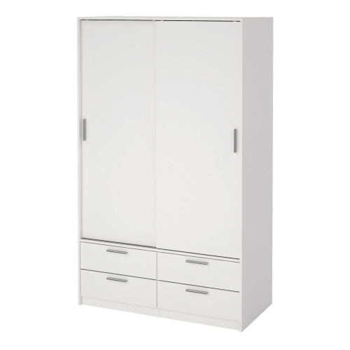 Line Wardrobe with 2 Sliding Doors and 4 Drawers, White 2