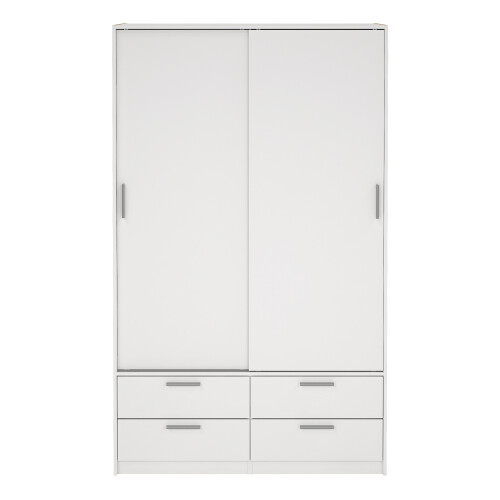 Line Wardrobe with 2 Sliding Doors and 4 Drawers, White 1