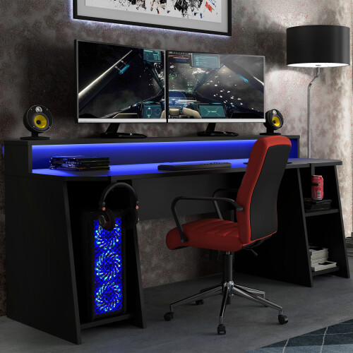 Tezaur Gaming Desk with Blue LED in Matt Black 2