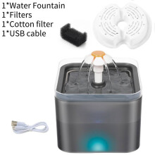 (Grey) Water Cat 2l Fountain Pet Dog Led Drinking Bowl Automatic Dispenser Cube Shape