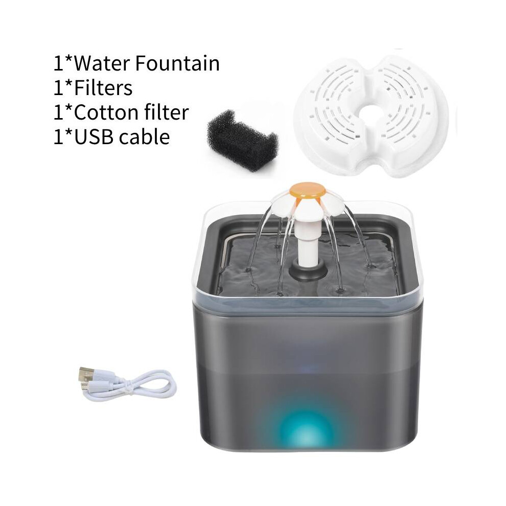 (Grey) Water Cat 2L Fountain Pet Dog Led Drinking Bowl Automatic Dispenser Cube Shape Grey