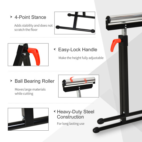 Homcom HOMCOM Woodworking Metal Roller Stand Wood Work Rest Adjustable Support 2