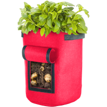 Vegetable Grow Bag w/ Window | Felt Garden Planter | Durable Container Red 35L