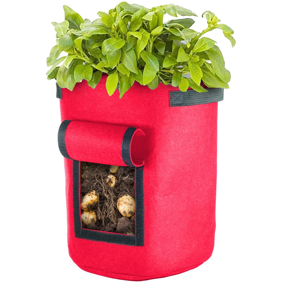 Gardeners Dream Vegetable Grow Bag W/ Window | Felt Garden Planter | Durable Container 35L Red