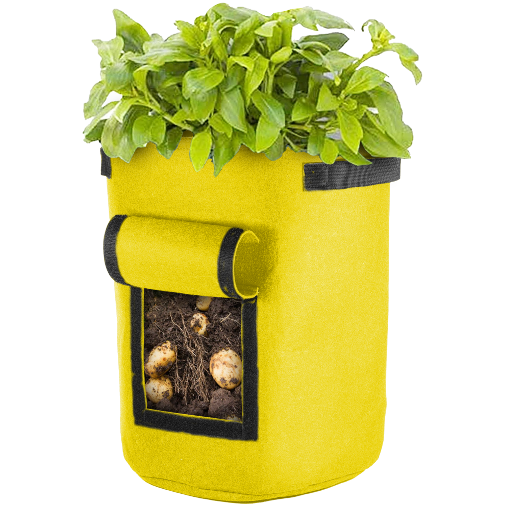 Gardeners Dream Vegetable Grow Bag W/ Window | Felt Garden Planter Durable Container 35L Yellow