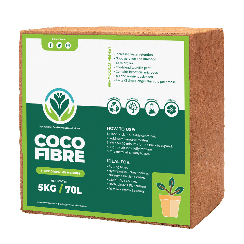 Gardeners Dream Coir Compost Block | 100% Natural Easy To Grow & Use | Coco Soil (5Kg)