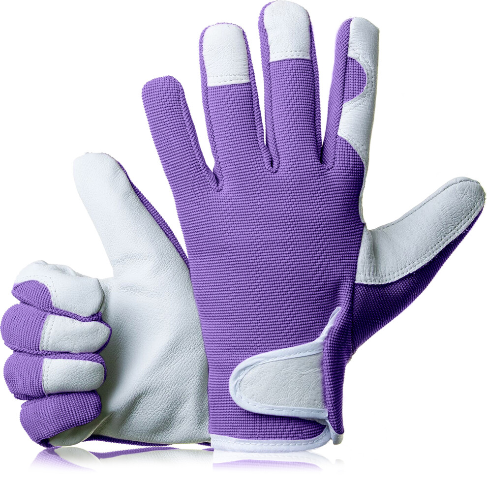 GardenersDream Ladies / Mens Slim Fit Leather Gardening Work Gloves - Purple