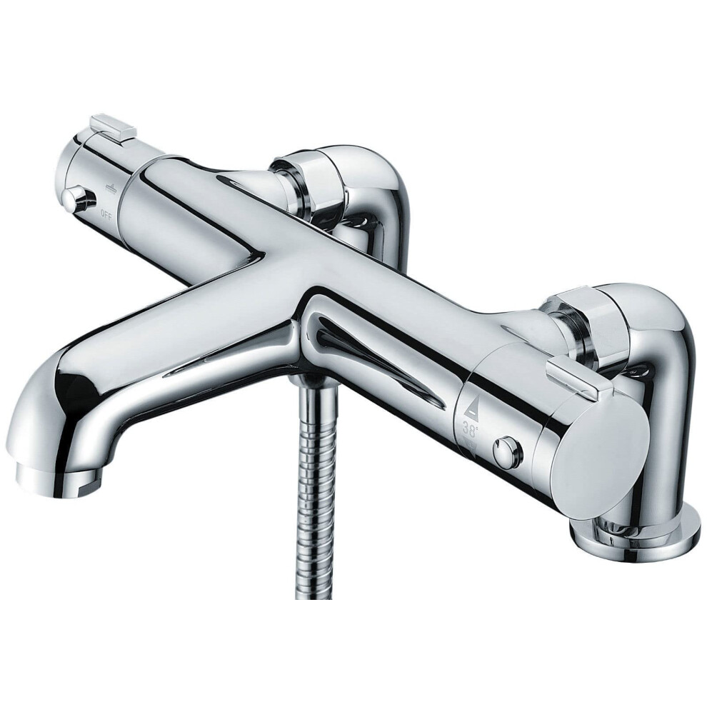 Nes Home Modern Thermostatic Bath Shower Mixer TAP Deck Pillar Chrome TAPS Set