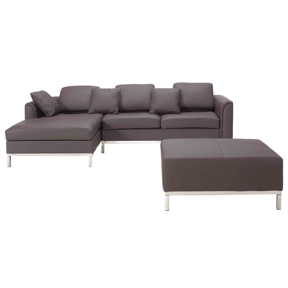 Corner Sofa OSLO Leather Brown with Ottoman 5 Seater Right Hand