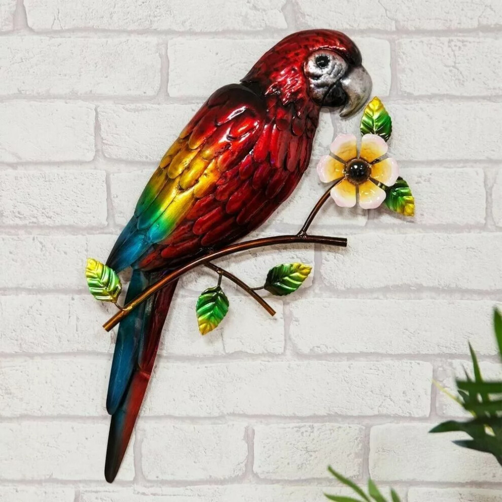 Large Handmade Metal Macaw Parrot Wall Art Home Garden Ornament 41cm