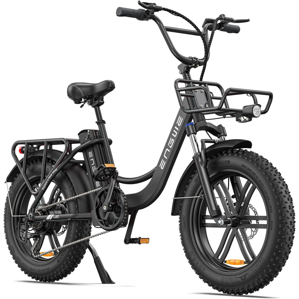 (Black) ENGWE L20 MTB Electric Bike for Adults 20" Fat Tire E-Bike with 48V 13AH Battery, 7-Speed, Dual Shock Absorber Perfect Commuting Off-Road Adve