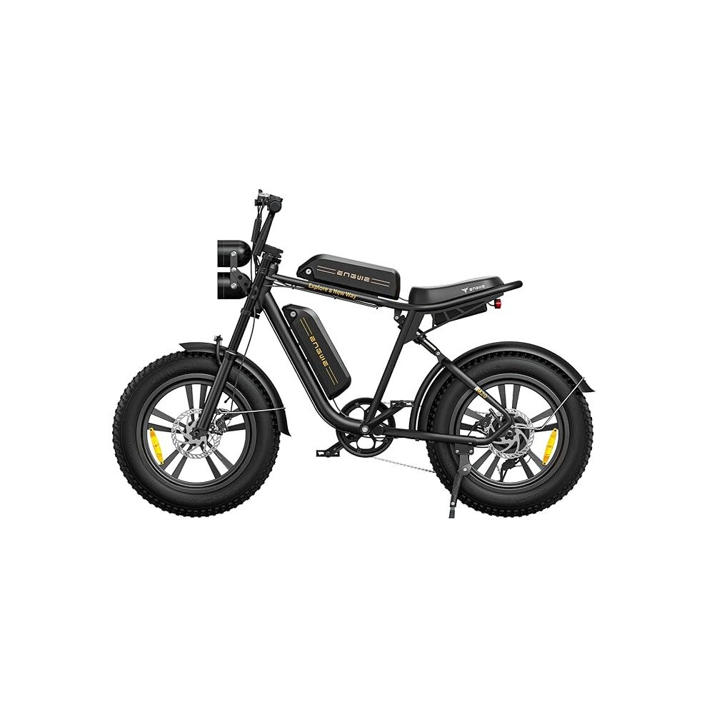 (Black) ENGWE MTB M20 Electric Bike E-bike 20"Ã4.0" Fat Tire,75 KM+75 KM Range 48V 13AH*2 Dual Battery System, Mountain Bike with Shimano 7-Speed for