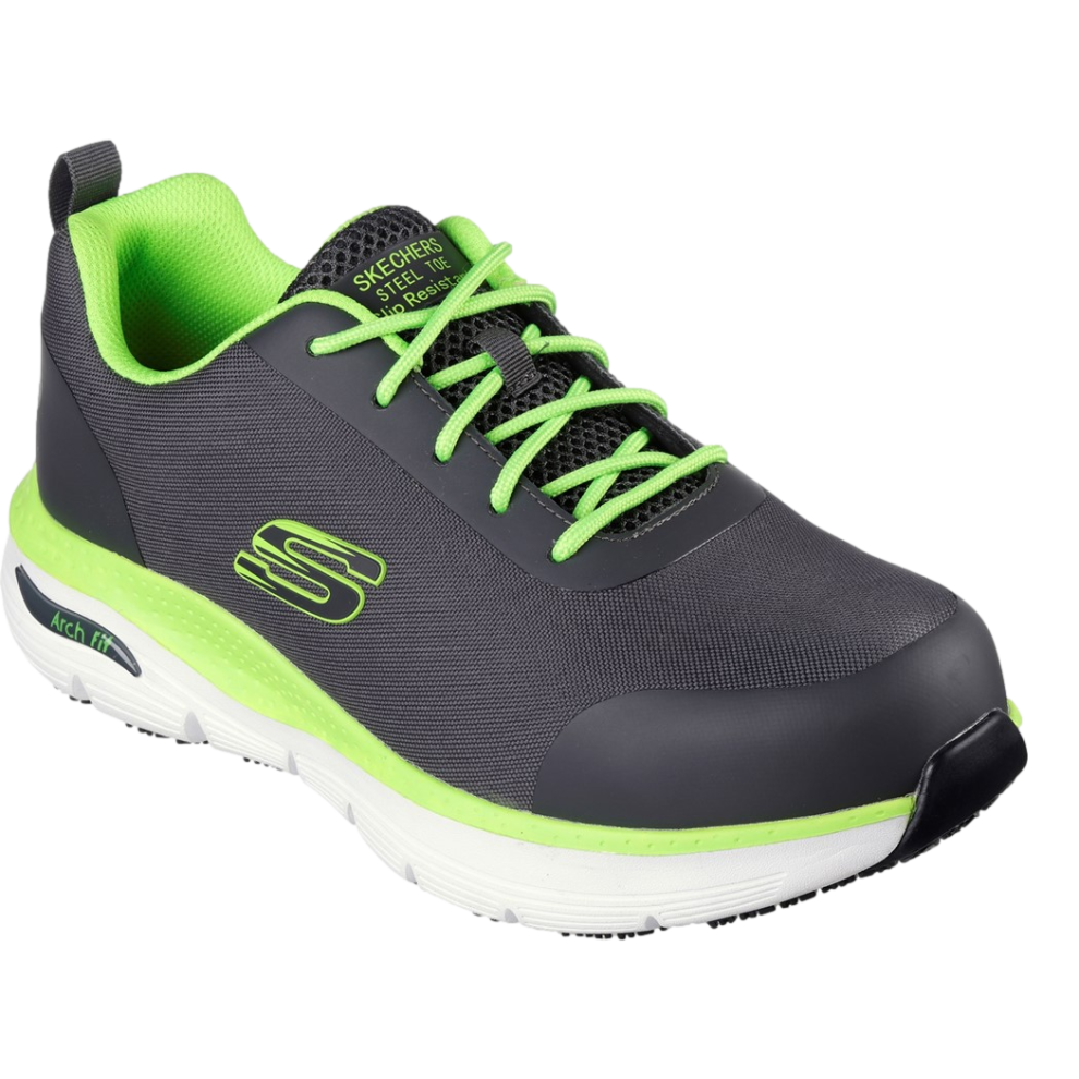(7UK /41EU /8US, Grey/Lime) Skechers Safety Trainers Steel Safety Toe S3 SRC Breathable Arch-Fit Ringstap