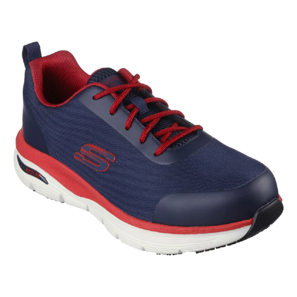 (9UK /43EU /10US, Navy/Red) Skechers Safety Trainers Steel Safety Toe S3 SRC Breathable Arch-Fit Ringstap