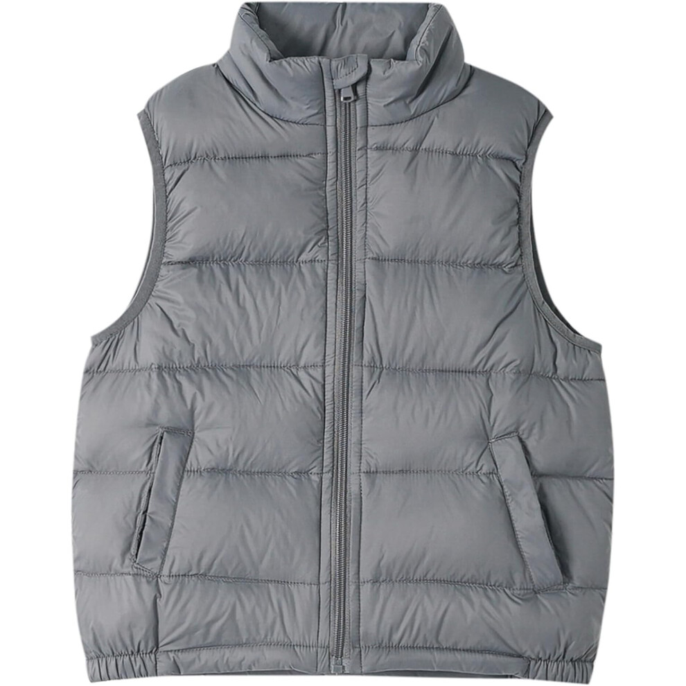 (110CM, Gray) Boys Girls Puffer Gilets Vest Kids Down Sleeveless Jackets Coat Stand Collar Warm Windproof Outwear Outfits