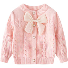 (90CM, Pink) Girls Button Knitted Sweater Cardigan Kids Long Sleeves Chunky Sweater Jacket Coat Tops Fall Winter Warm Clothes